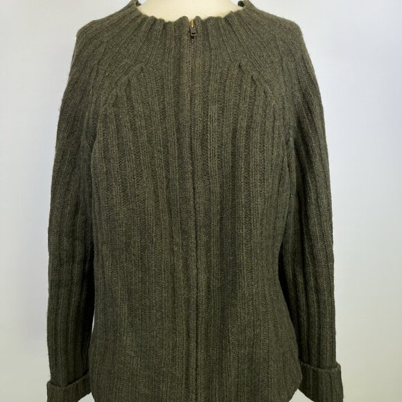 Vintage SKYR Green Knit Ribbed Wool Sweater Cardigan Large Zip Up Nordic Granny - Picture 2 of 10